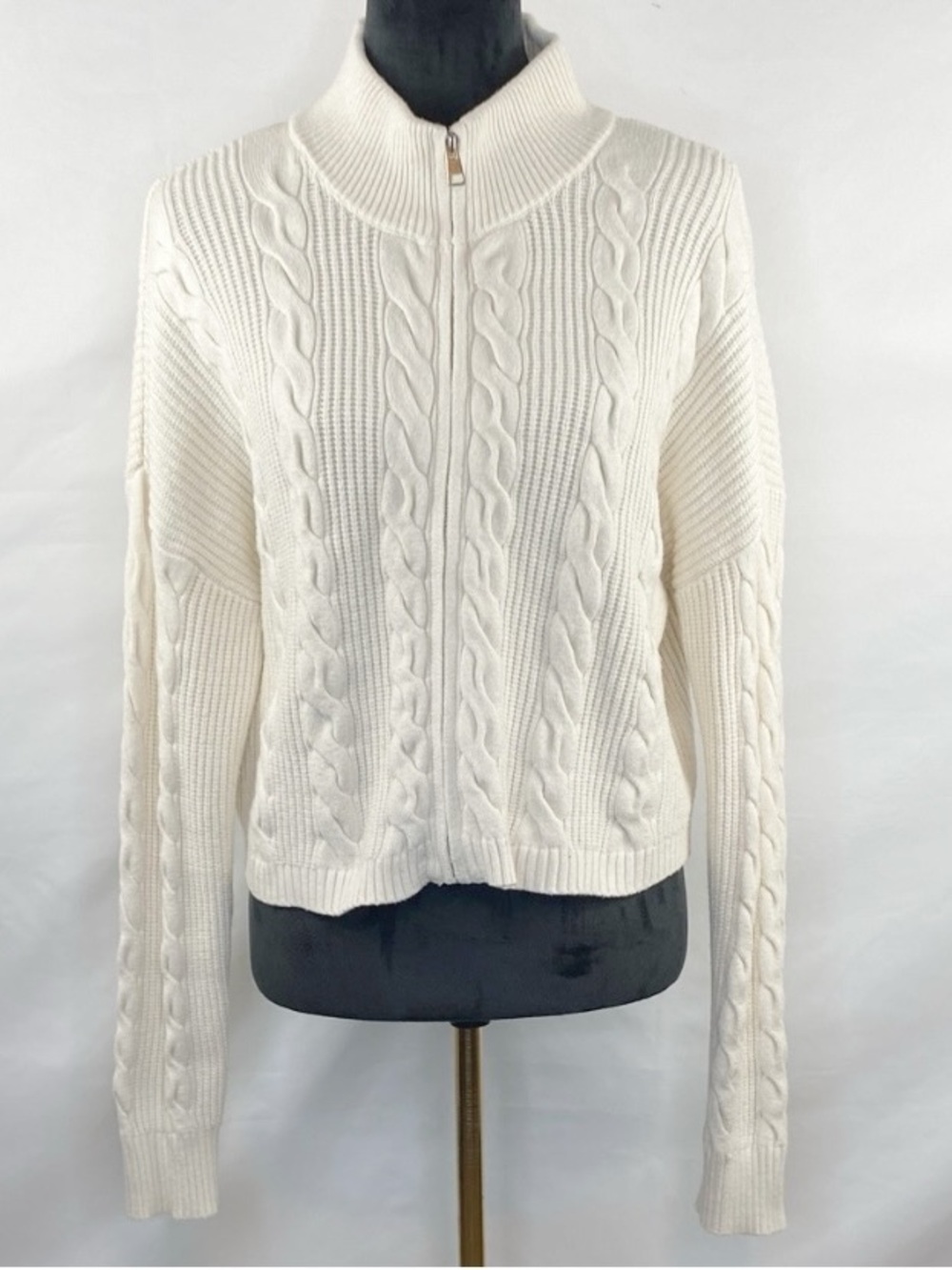 Jessica Simpson Off-White Cable Knit Full Zip Cardigan Sweater Size Large
